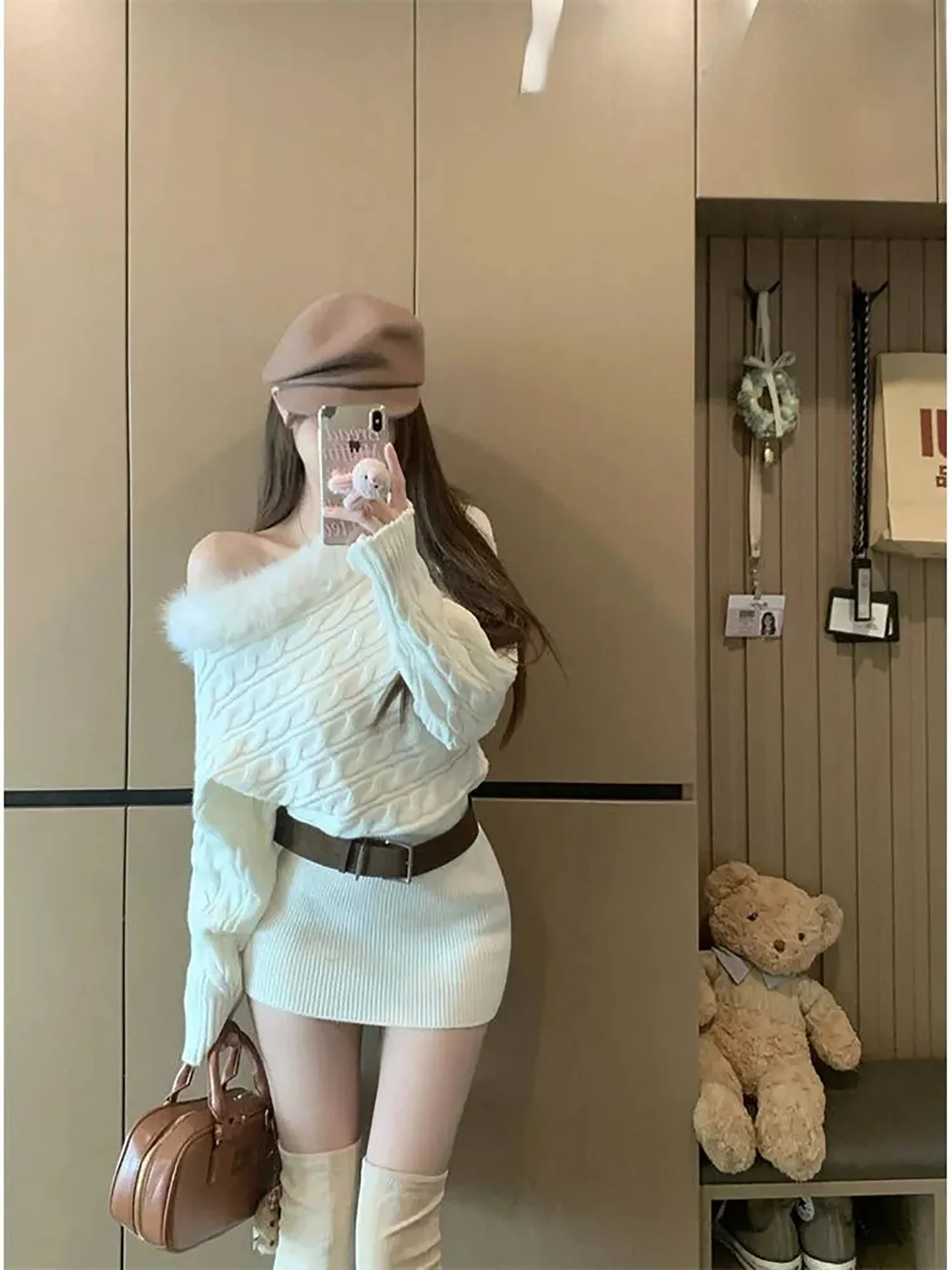 

Модная зимняя женская утепленная меховая юбка с поясом, облегающая трикотажная длинная све, повседневная юбка трапециевидной формы Dr