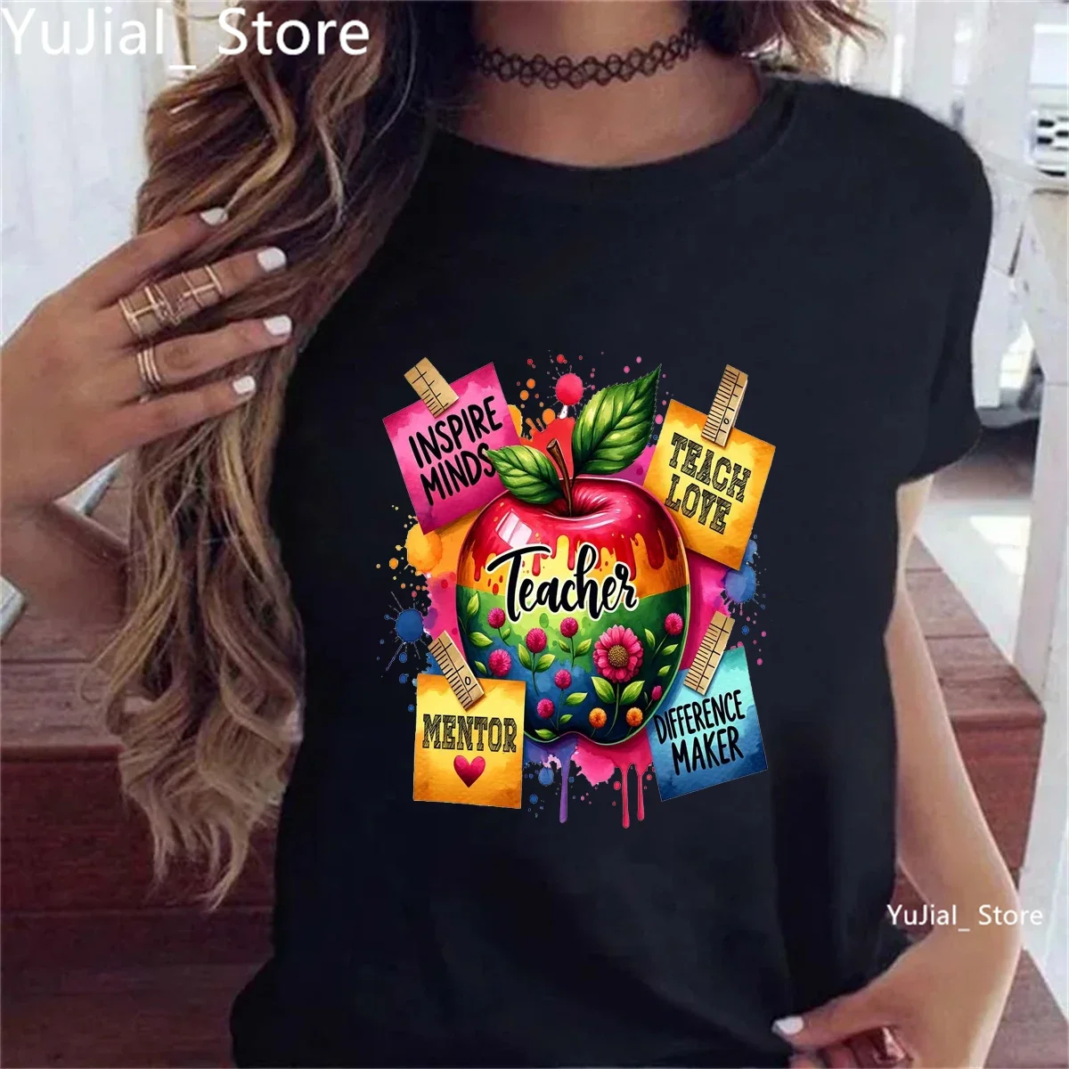 Teacher Inspire Minds Teach Love Apply Flowers Printed T Shirt Women'S Clothing Funny Summer Fashion T-Shirt Femme Streetwear