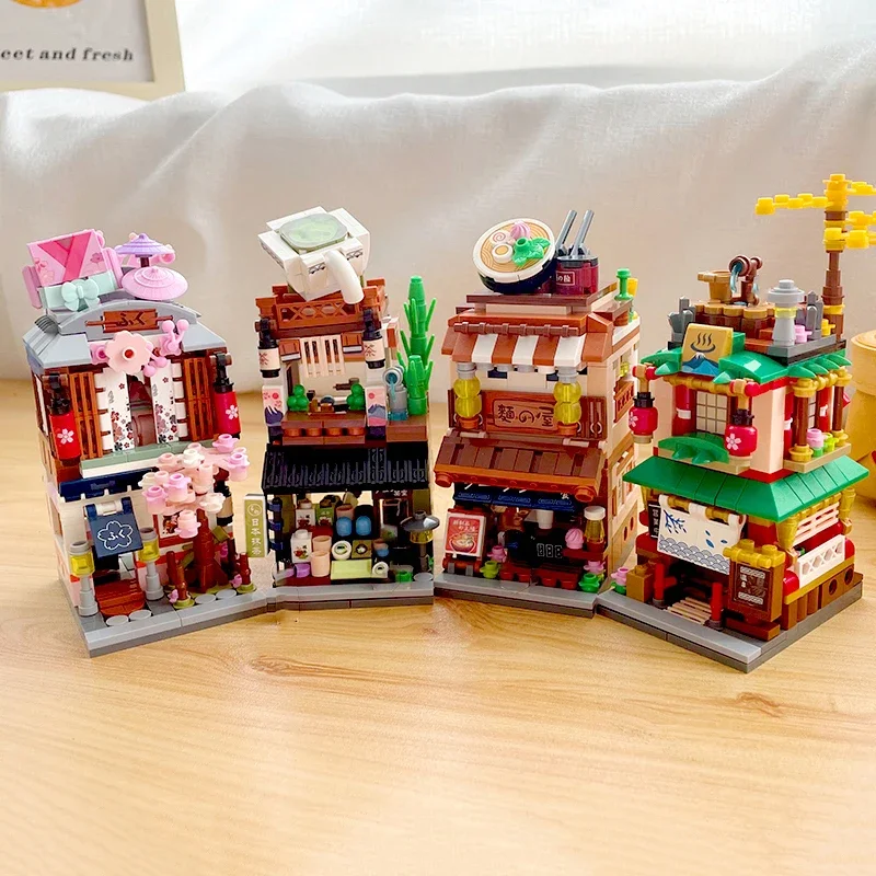 LOZ City Street Hot Spring Bath Noodle Kimono Clothing Matcha Tea Shop Architecture Model Mini Blocks Bricks Building Toy No Box