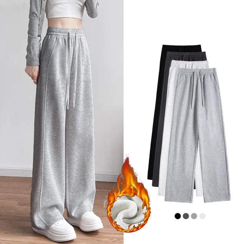 Winter Lady Korean Fleece Thermal Pants Girls Fashion High Waist Loose Plush Trousers Women Snow Warm Baggy Basic Pants