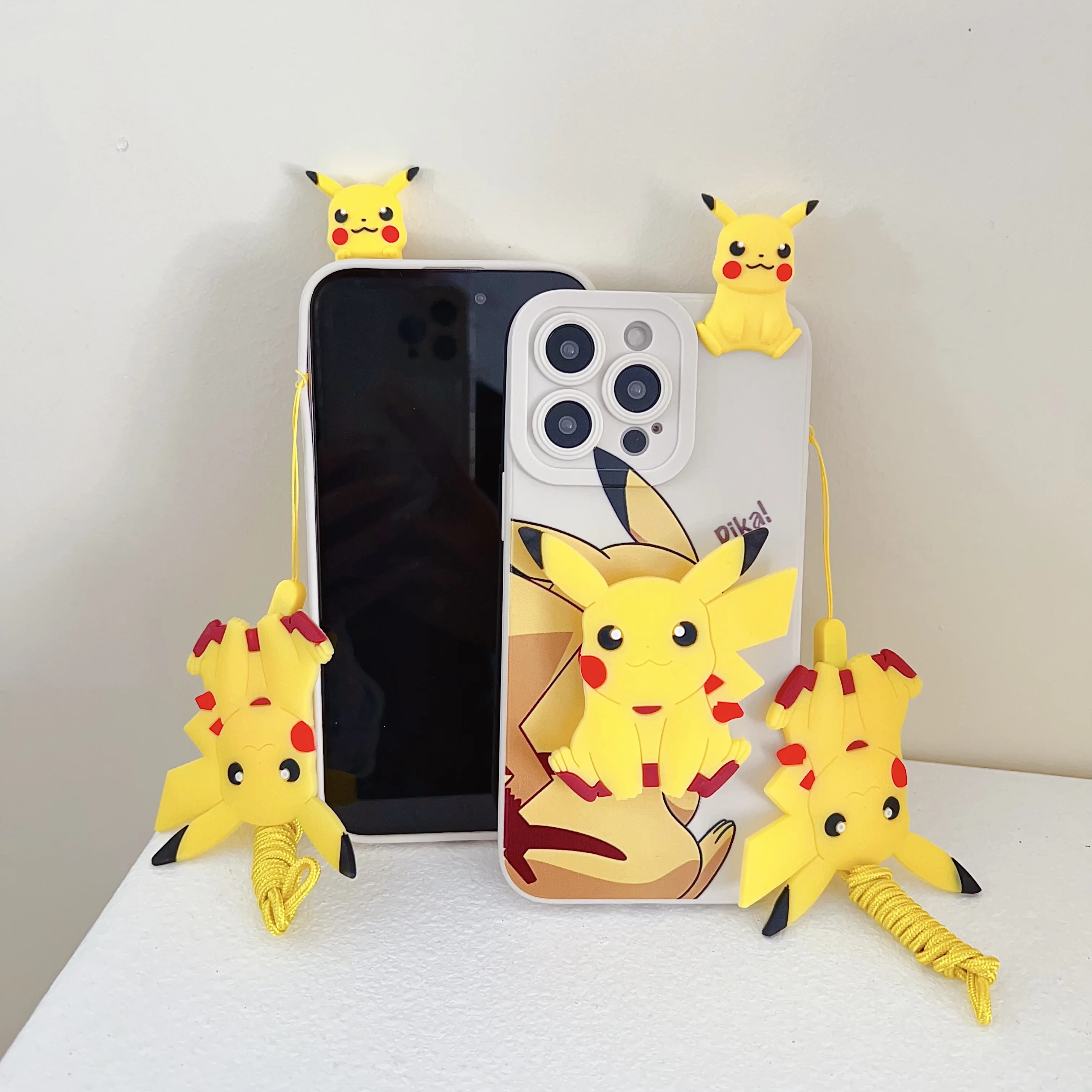 For Vivo Y15s Y17s Y15A Y76 Y35 Y22 Y16 Y02s Y78 Y27 V25 V25Pro V27 Y28 Y38 V30E Cartoon Pika Case With Holder Rope