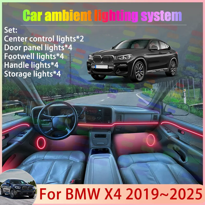 

Для BMW X4 MK2 G02 F98 X4M 2019 ~ 2025 2020 2021 2/18 в 1 автомобильный атмосферный светильник RGB абажур ансамбль стример атмосферный набор