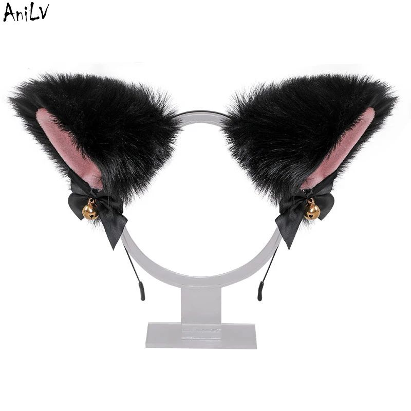 AniLV Cute Plush Cat Bell Headband Multiple Colors Headwear Cosplay