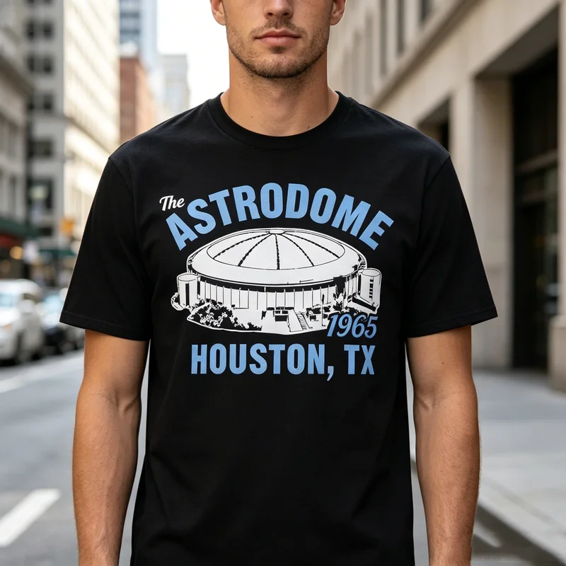 Vintage Houston Sports Tee Astrodome Stadium Print Men Women Cotton Short Sleeve Trendy Texas Baseball Fans