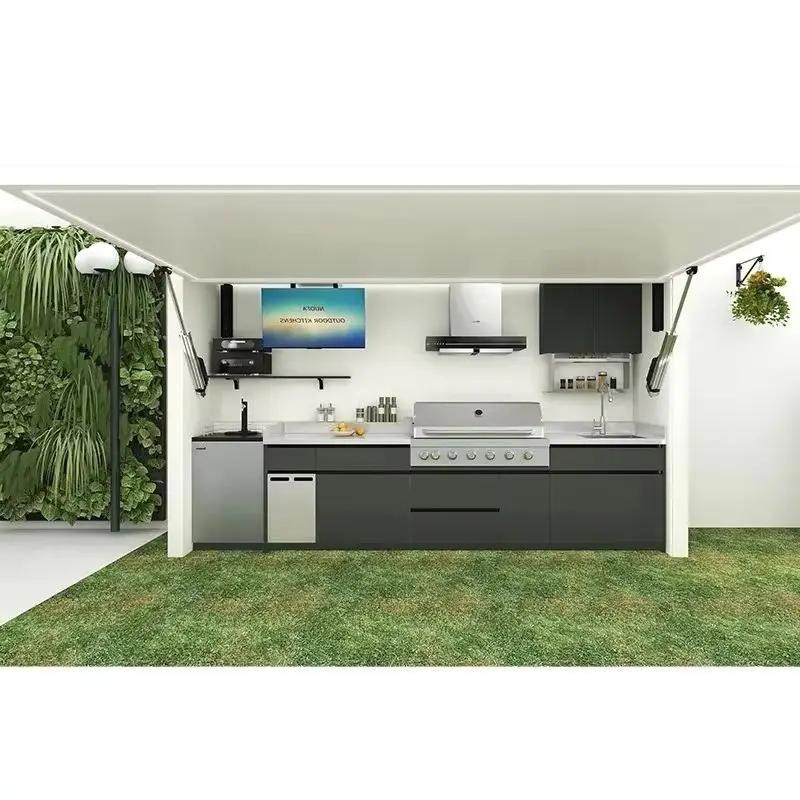 All-in-One Outdoor Kitchen 304 Stainless Steel Remote Control BBQ Gas Grill Waterproof Patio Garden Modular Cooking Station CE