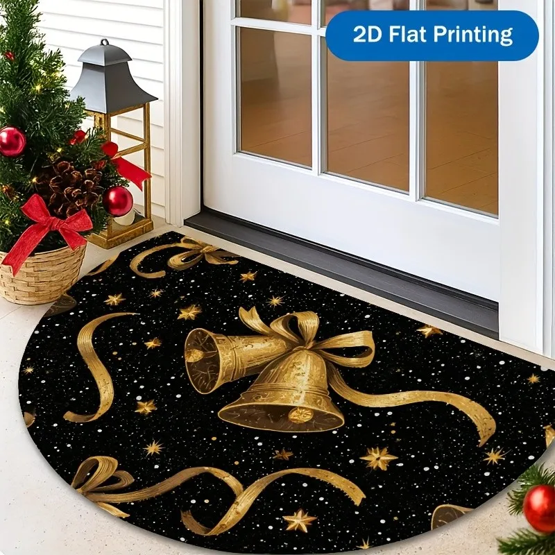 Luxury Christmas Half Round Doormat Gold Bell Semicircle Carpet For Living Room Bedroom Front Door Welcome Entrance Floor Mat