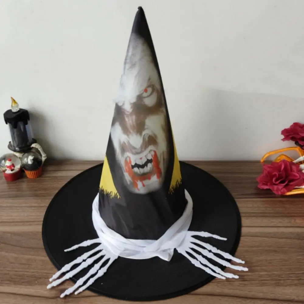 สีสันฮาโลวีนหมวกแม่มดกะโหลกศีรษะรูปแบบคอสเพลย์เครื่องแต่งกายอุปกรณ์ประกอบฉากเด็กหมวกพ่อมดปาร์ตี้อุปกรณ์ประกอบฉากฮาโลวีนคอสเพลย์อุปกรณ์เสริม