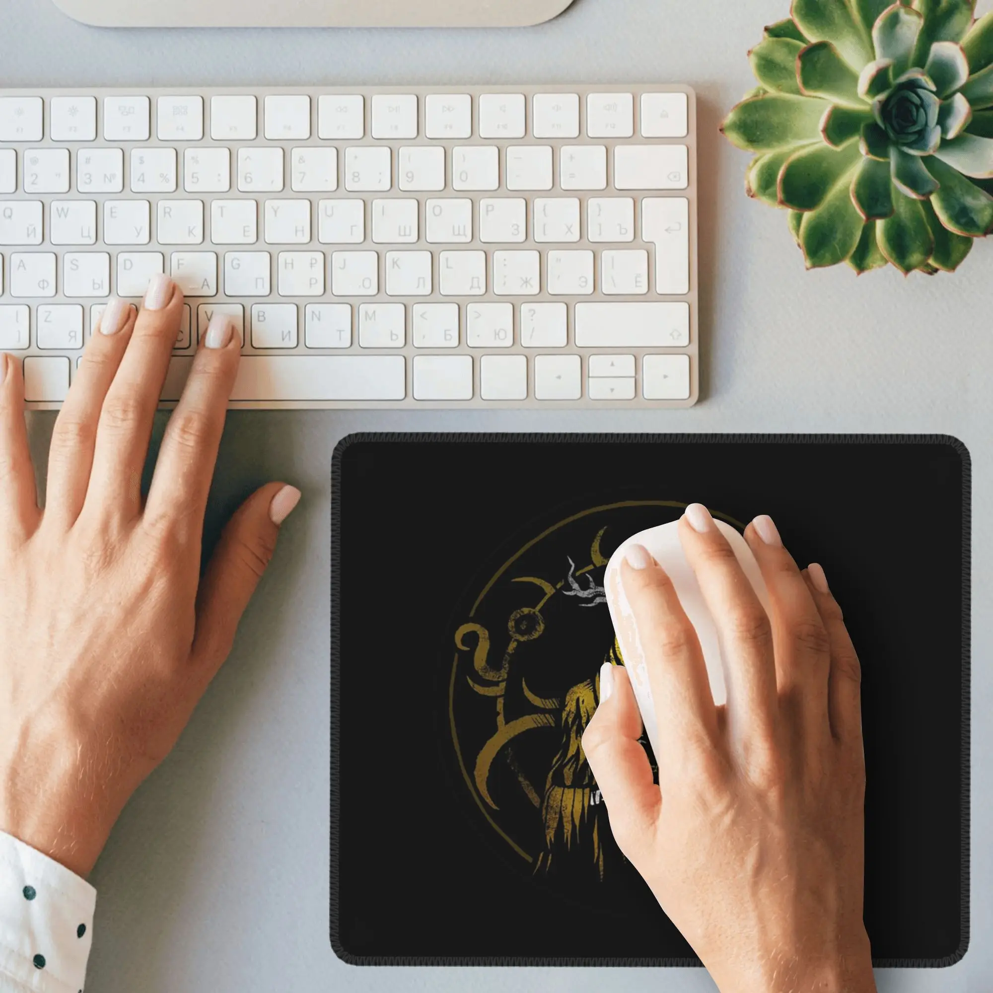 黄色の王 - ハスタル - サークルデザイン マウスパッド コンピューターキーボード マウスパッド ゲーマーPC ノートパソコンデスクマット オフィス テーブルマット