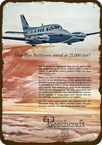 1n,1967 BEECHCRAFT KING AIR Turboprop Airplane DECORATIVE REPLICA METAL SIGN