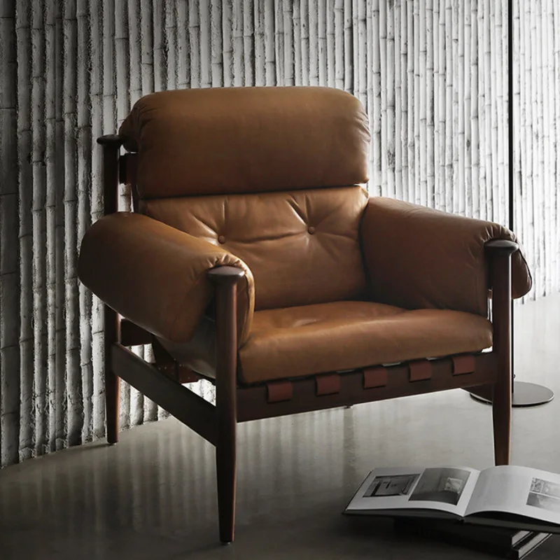 Solid wood sofa chair leisure bed and breakfast balcony single leisure chair retro recliner