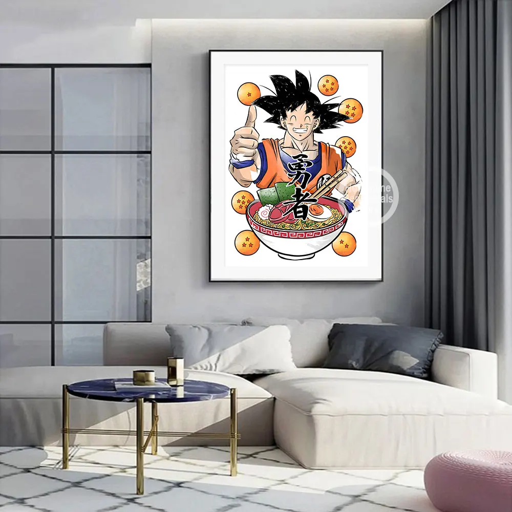 Póster periférico de Dragon Ball, imagen artística de Son Goku Eating Noodles, pintura en lienzo de Anime Retro, Mural impreso, decoración de restaurante, regalo