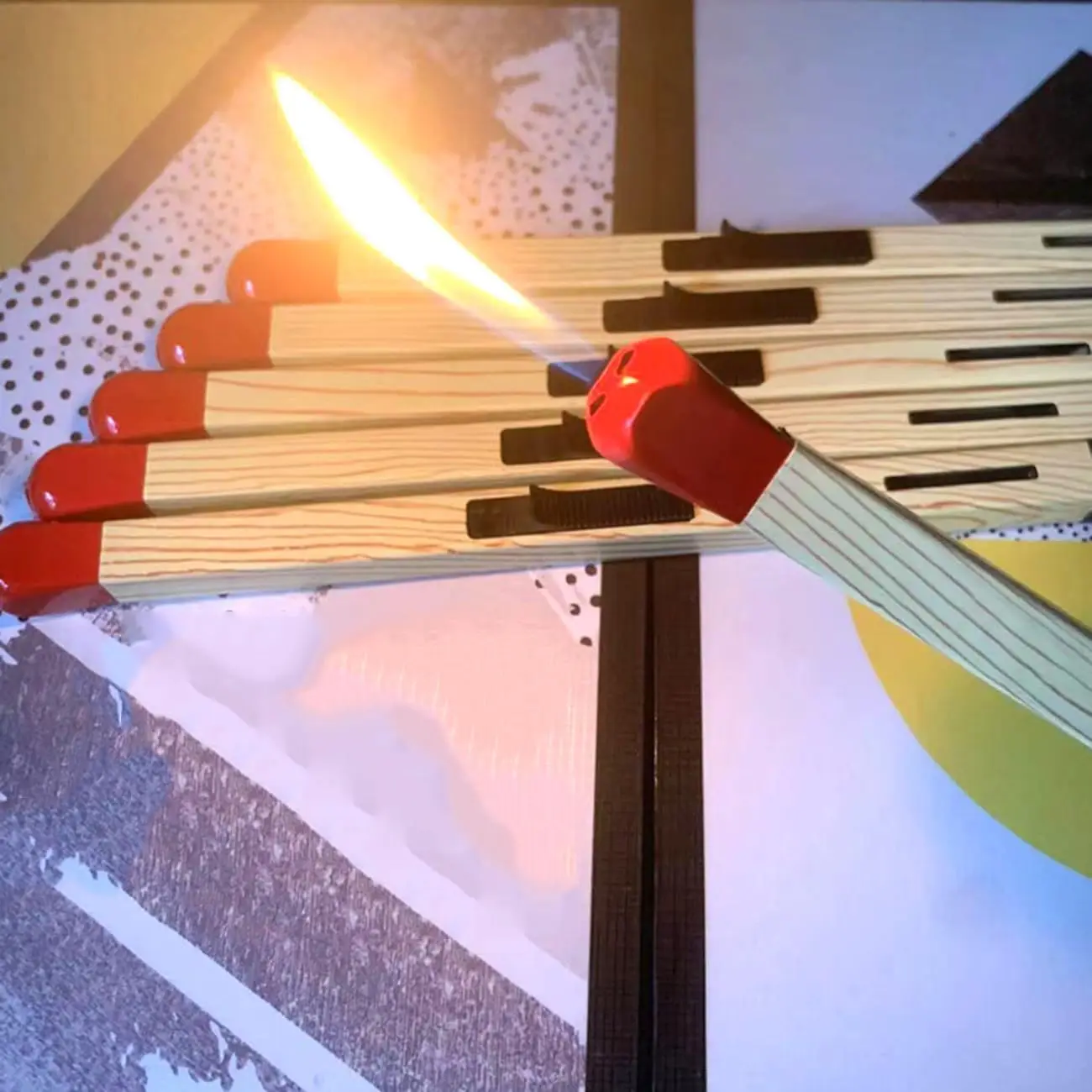 Set Creative Open Flame Matchstick Lighter Adjustable Metal Lighter Unique Gift for Men Women BBQ, Fireplaces, Camping