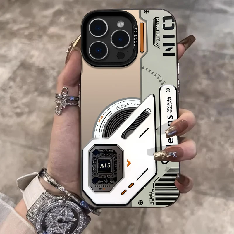 

Cool Frosted Mechanical Pattern Phone Case For iPhone 16 15 14 13 12 11 Pro Max X XS XR 7 8 Plus 16E 16Pro Laser Hard PC Cover