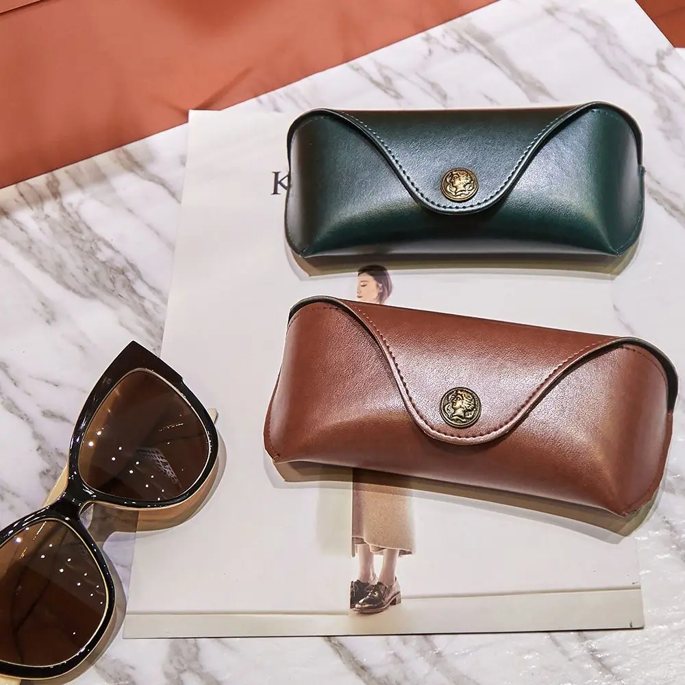 Retro Soft Brown Leather Glasses Case Portable Unisex Leather Eye Glasses Sunglasses Holder Box Protective Glasses Box