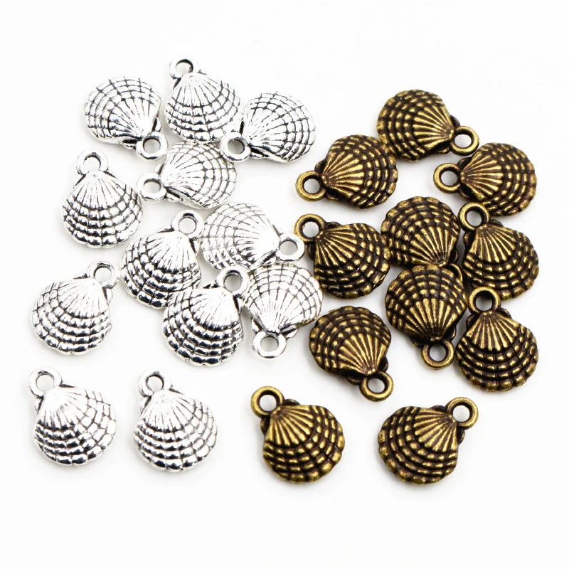 20pcs Charms double sided shell 13x10mm Antique Making pendant fit,Vintage Bronze Tibetan Silver Plated ,DIY bracelet necklace