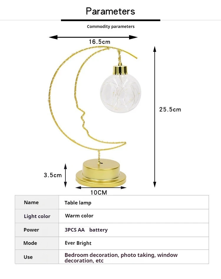 GGbingLED Light Moon Shape Design Home Decoration Star Light Indoor Ornament Small LED Night Lamp Heart Iron Material for Gift