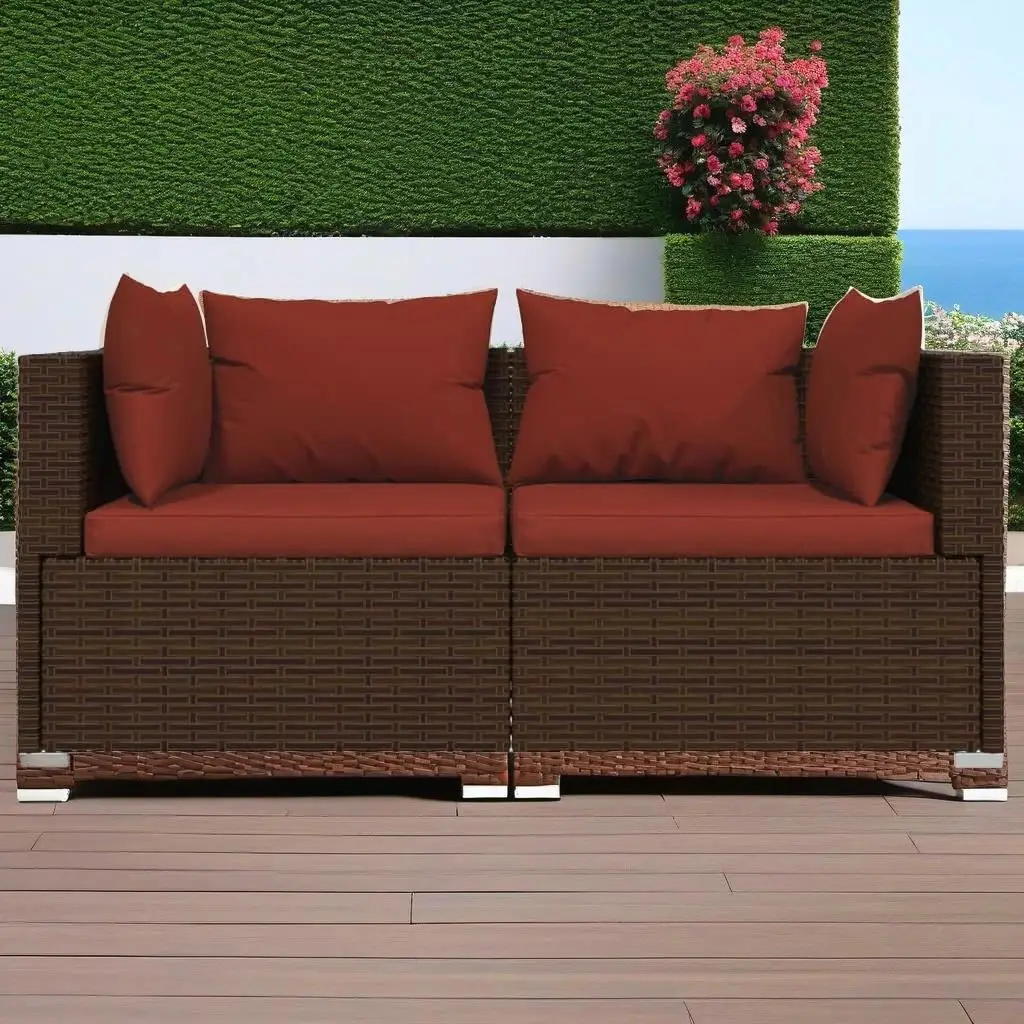 3-Piece Brown Poly Rattan Patio Lounge Set with Cushions for Outdoor Relaxation