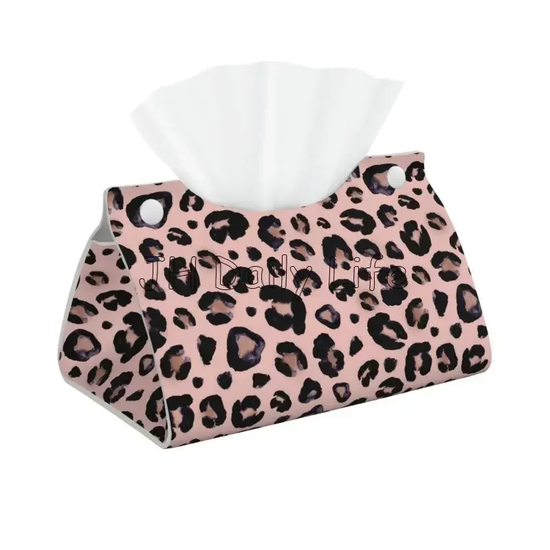 Leopard Cheetah Print Tissue Box Cover PU Leather Toilet Paper Holder Rectangular Tissue Holders for Home Office Car Decor