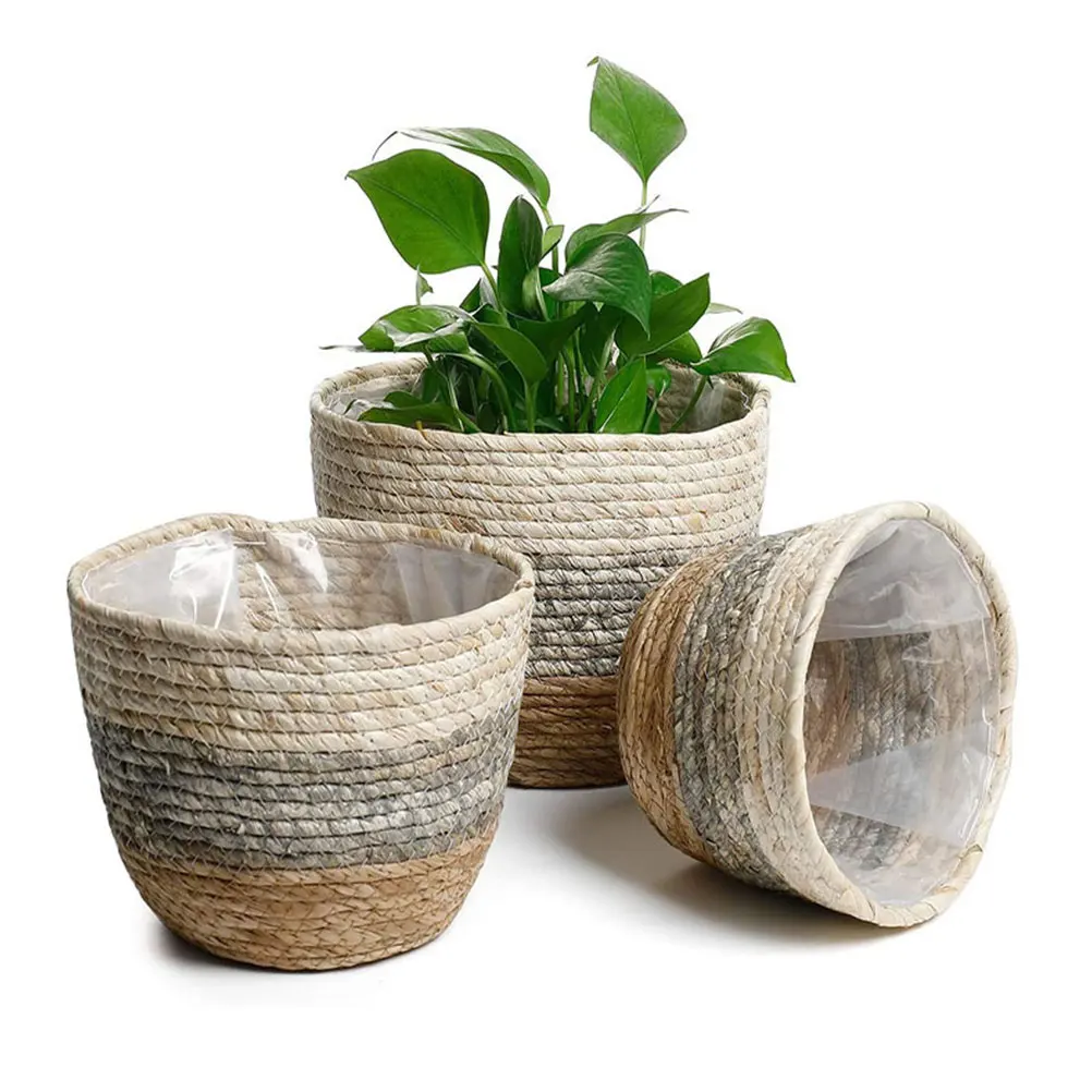 

2pcs Rattan Basket Planters Woven Flower Baskets Decorative Suitable Flowers Plants Terrace Garden Balcony Living Room