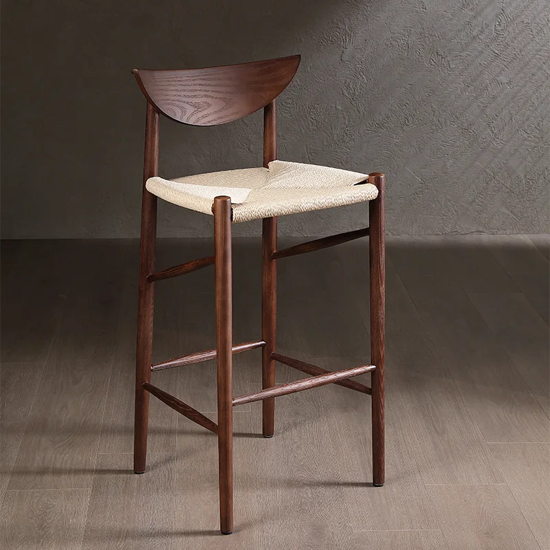 Medieval coffee shop bar ash wood rope chair retro homestay front desk high stool