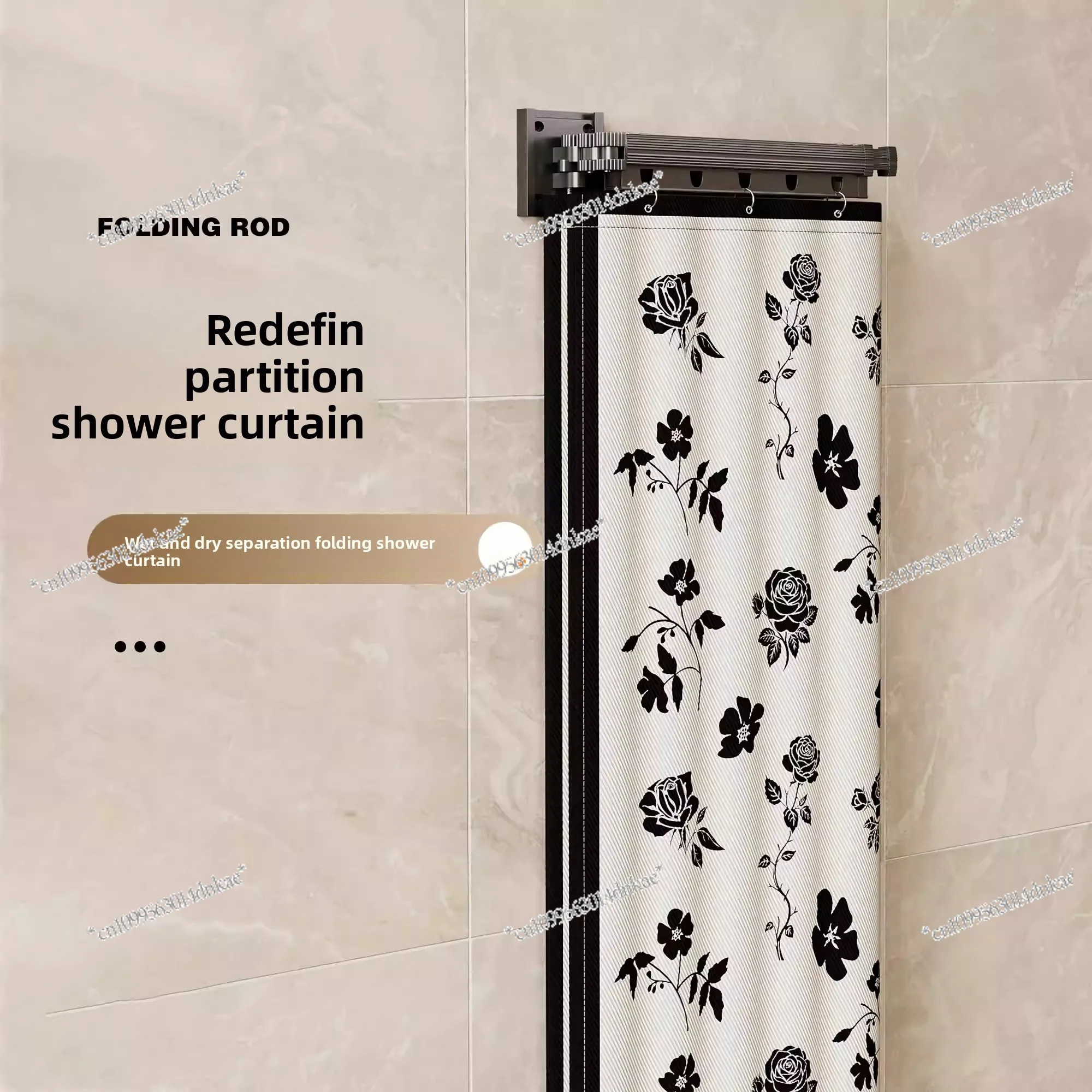 Foldable Invisible Bathroom Shower Curtain, No Punching, Bathroom Waterproof Partition, Thickened Warm Shower Water Curtain