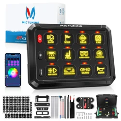 MICTUNING 12 Gang 앱 스위치 패널, 모든 차량용 12V 24V 컨트롤 박스 스위치 패널, 오프로드 자동차 보트용
