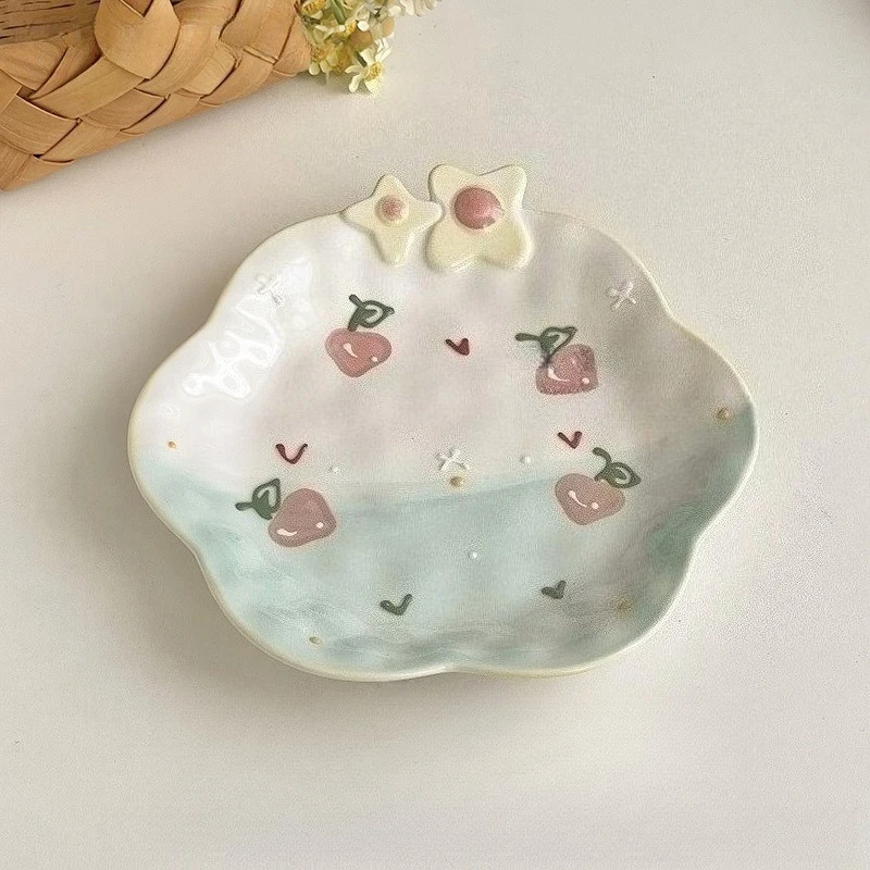 

Красивые тарелки, домашние керамические рельефные тарелки, высокоэстетические кружевные тарелки для завтрака, макарон, десерта, салата