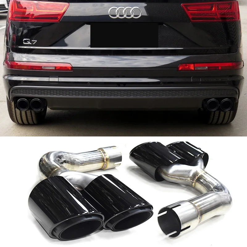 1 Satz Quad-Exit-Endrohre für Audi Q7 2016–2023 Modelle, verbessertes Aussehen im SQ7-Stil, schwarzes Düsenschalldämpfer-Auspuffsystem