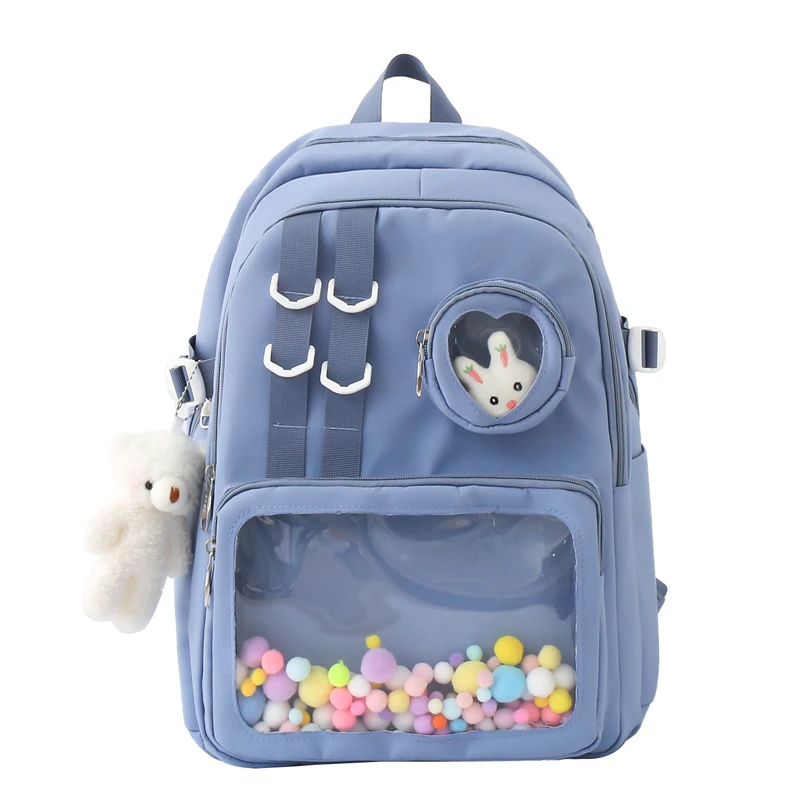 Large Capacity Solid Color Convenient Visual Pocket Zipper Nylon School Bag 2024 Hot Sale Bags for Girls and Boys Bolsos Colegio