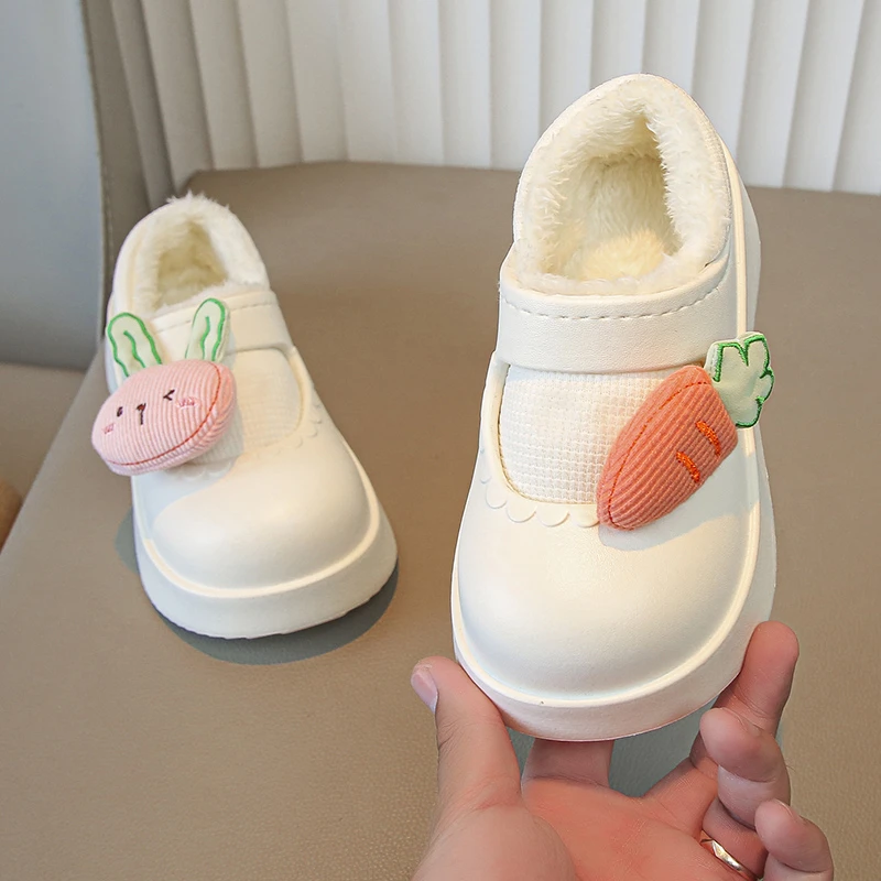 Winter Children Kids Girl Mules Warm Clogs Crock Sandals Cute Cartoon Rabbit Carrot Garden Slippers Baby Shoes For Teens Girls