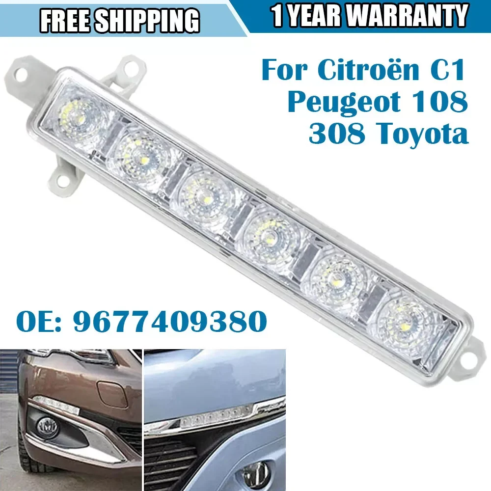 

1PC 12V DRL 6 LED Daytime Running Light Lamp Assembly Car Lights Accessories For Citroen C1 Peugeot 107 108 9677409380