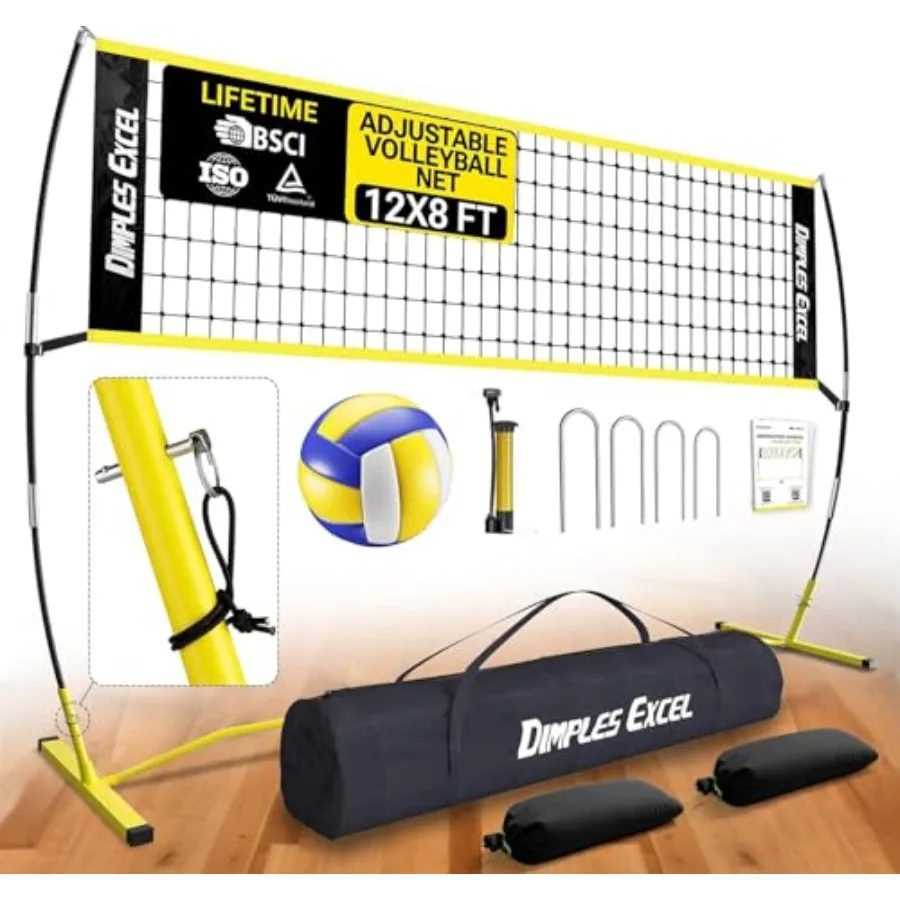 

Professional portable volleyball net set for indoor/outdoor training polyester mesh white with blue trim 4 adjustable height le