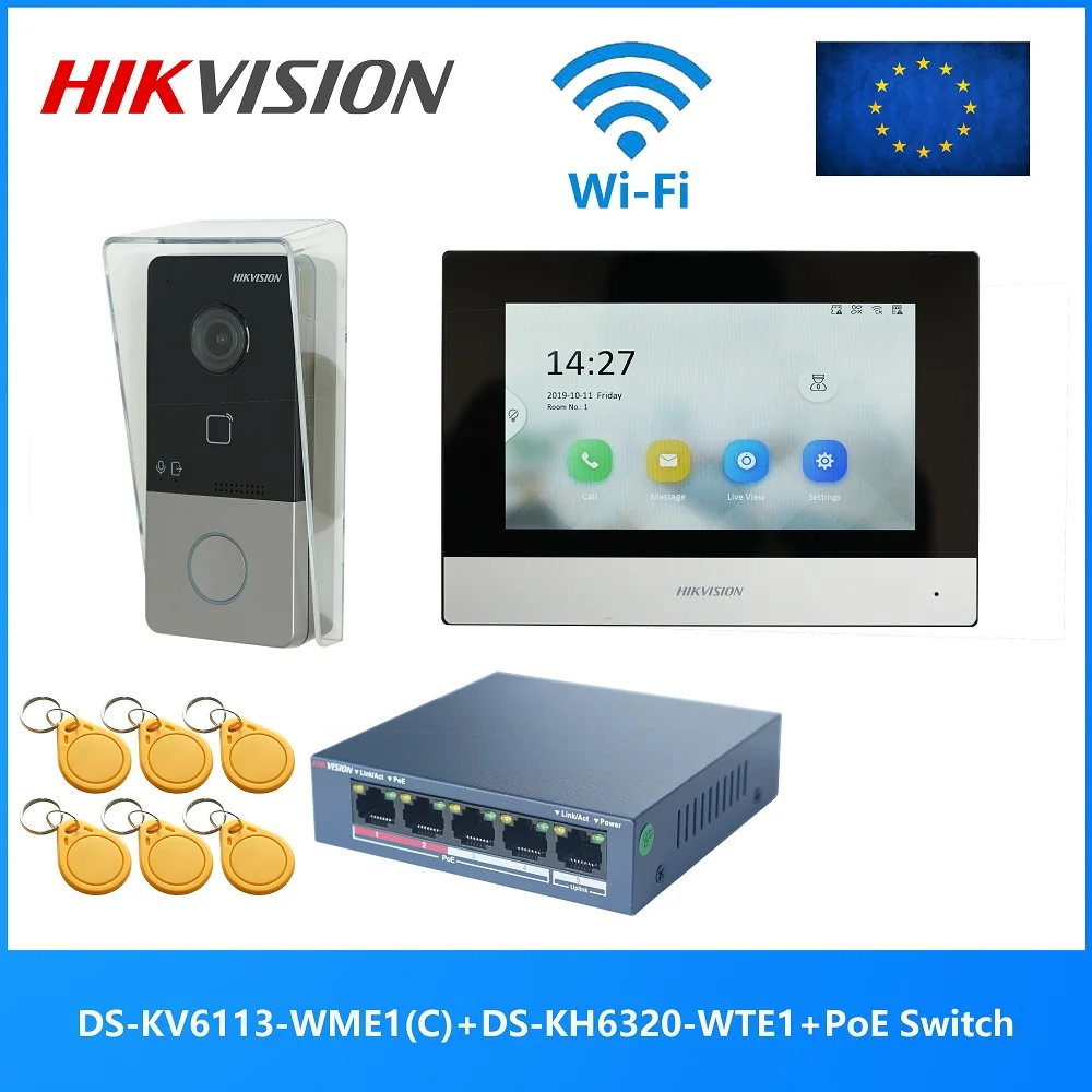 

HIKVISION DS-KIS603-P(C) Multi-language 802.3af POE Video intercom KIT,include DS-KV6113-WPE1(C) & DS-KH6320-WTE1 & PoE Switch