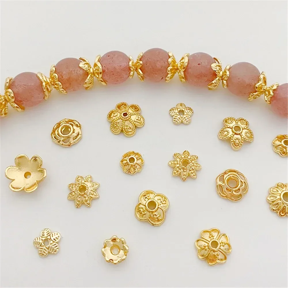 

14K Gold-Color Flower Holder, Rose Bead Holder, Bead Hat, Handmade DIY Beaded Bracelet, Necklace, Jewelry, Spacer Accessories