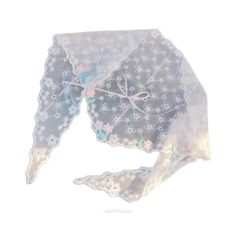 X5XA Bows Bandana Creative Head Wrap Flower Pattern Holiday Laciness Headscarf
