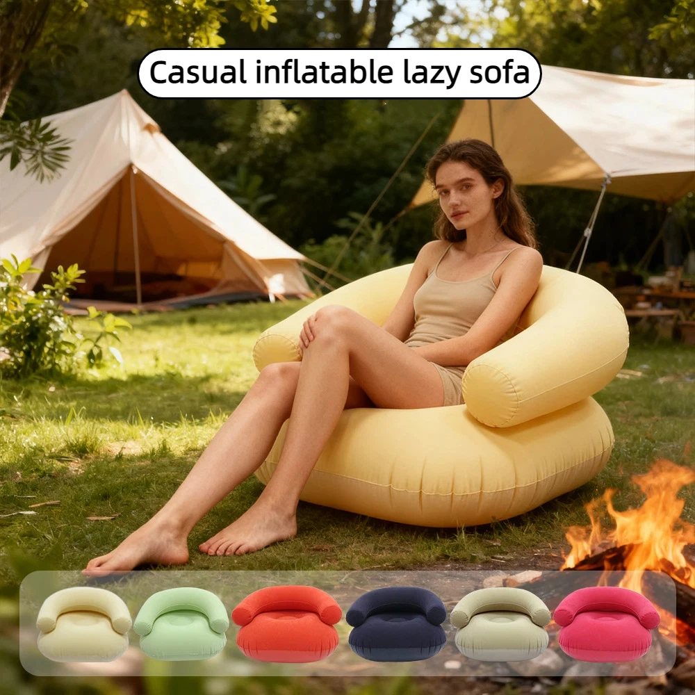 Outdoor PVC Inflatable Sofa with Armrests U-Shaped Flocking Airbean Bag Sofa Casual Inflatable Lazy Sofa for Garden Camping