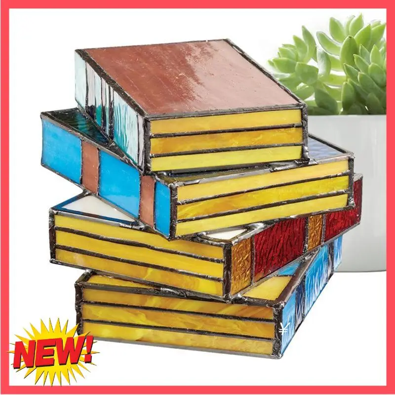 

B17C Stacked Books Lamp Home Decor Nightstand Table Lamps Glass Vintage Reading Book Lamp Stained For Household Reading Light Du