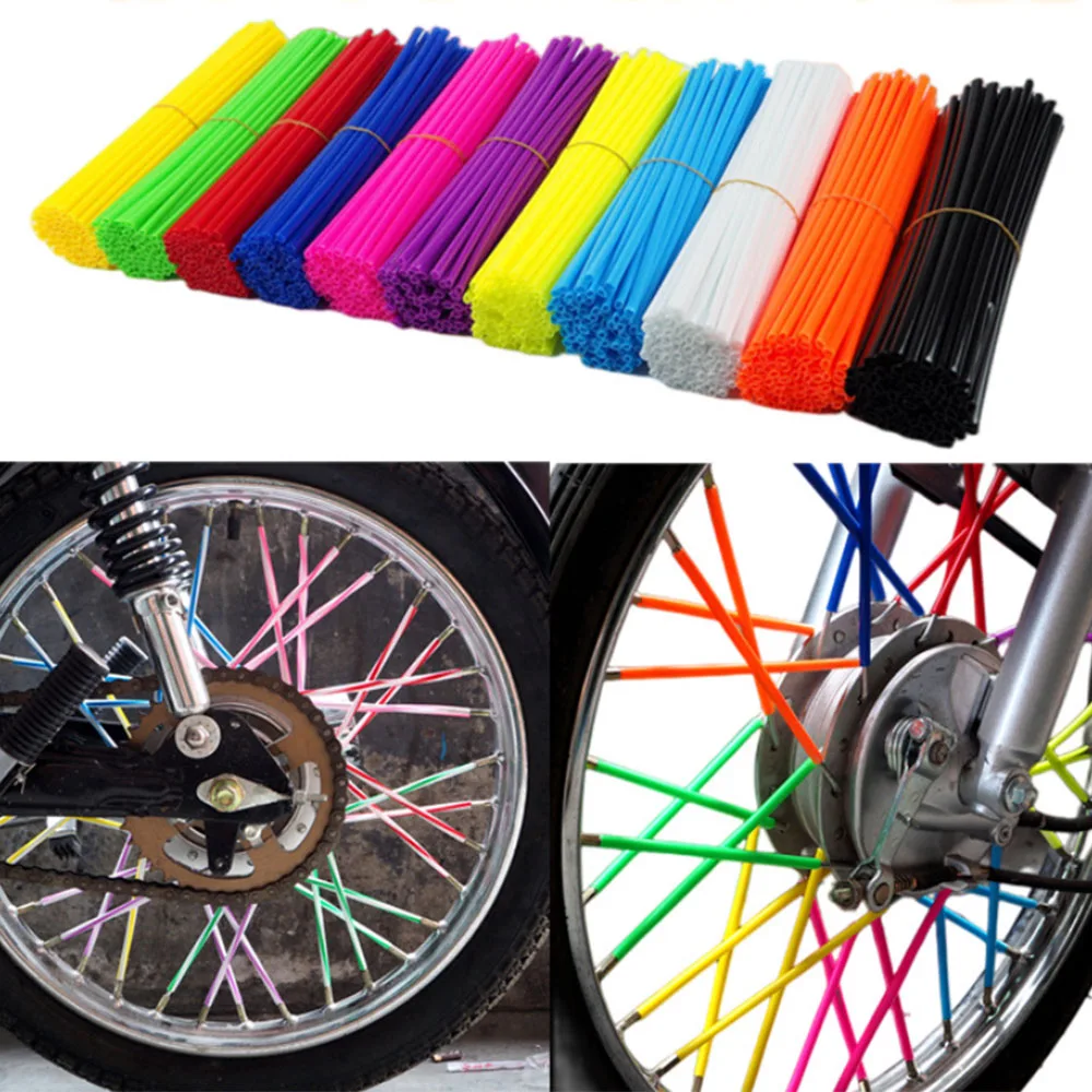 72Pcs Bicycle Wheel Spoke Protector Wraps 24cm Wheel Rim Spoke Wrap Kit for Motorcycle Bike Color Rims Skin Trim Covers Pipe