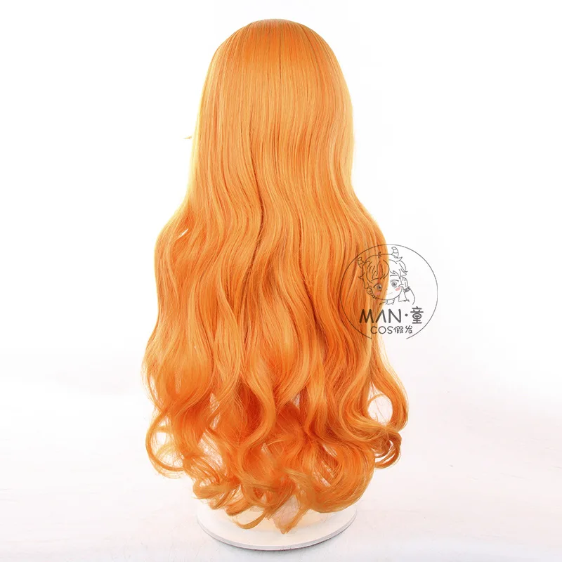 Mignon Nami Cosplay Wig Orange Long Wavy Hair Simulation Scalp Top Halloween