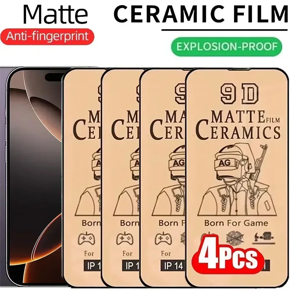 4PCS Matte Ceramic Film For iPhone 16 Pro Max 14 15 11 13 12 Pro Max 12 13 Mini XS Max X XR SE 6S 6 8 7 14 Plus Screen Protector