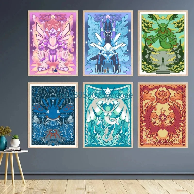 

Classic Cartoon Pokemon Canvas Painting Lugia Ho-Oh Anime HD Poster and Print Watercolor Wall Art Picture Kids Home Decor Gifts
