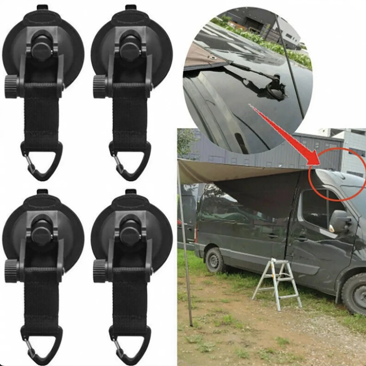 Camping Zelt Outdoor - 4 Stück Autozelt Saugnäpfe Schnalle Seite