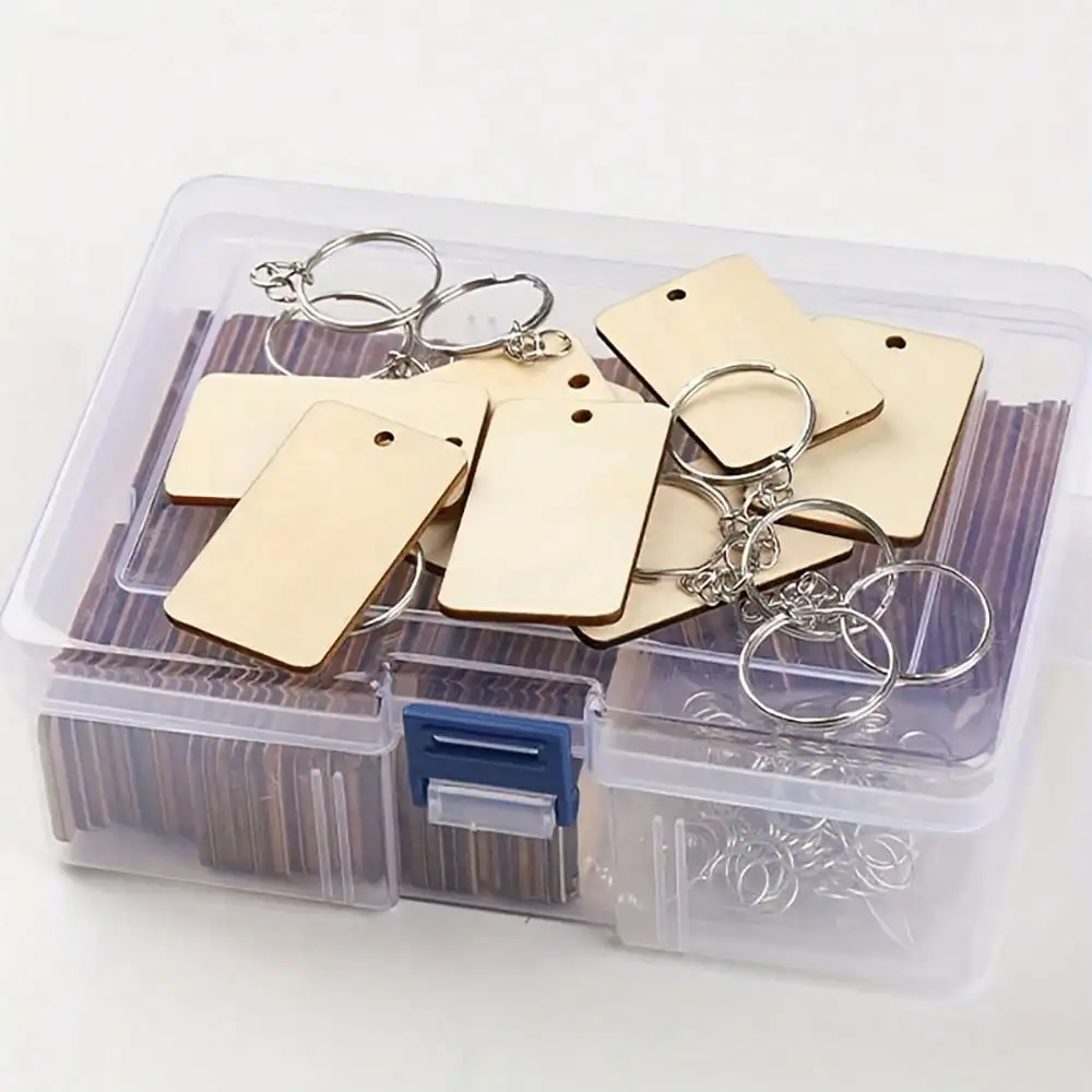 �y�Z�[�����z1 Box Of 120/150/300 Pcs(Or1 Pack 30/60/90pcs) DIY Wooden Keychain Pendant Kits, Unfinished Keychain Pendant Gifts