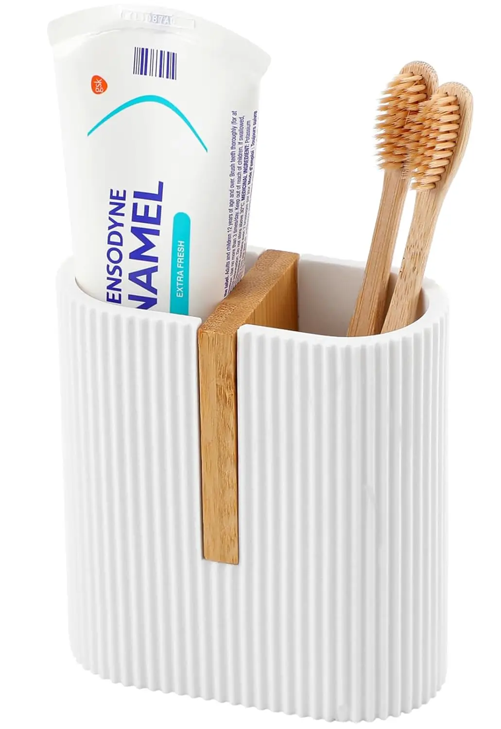 

Matte White Toothbrush Holders Electric Toothbrush Holder for Bathrooms, Bamboo Tooth Brushing and Toothpaste Storage Organizer