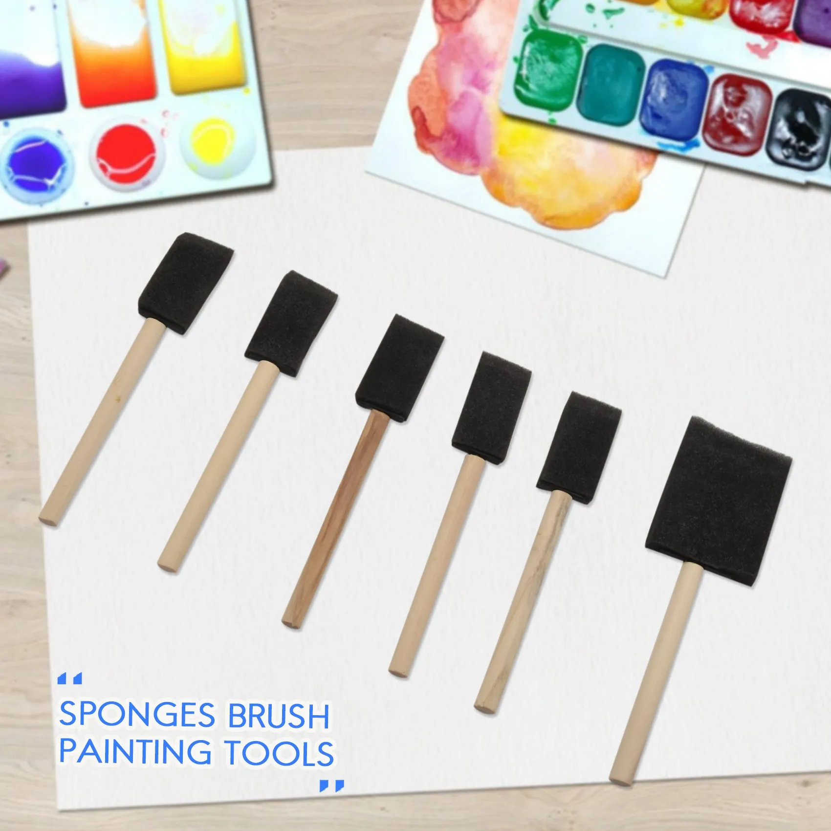 Foam Brush Painting Sponge Tool with Hardwood Handles Pack of 10