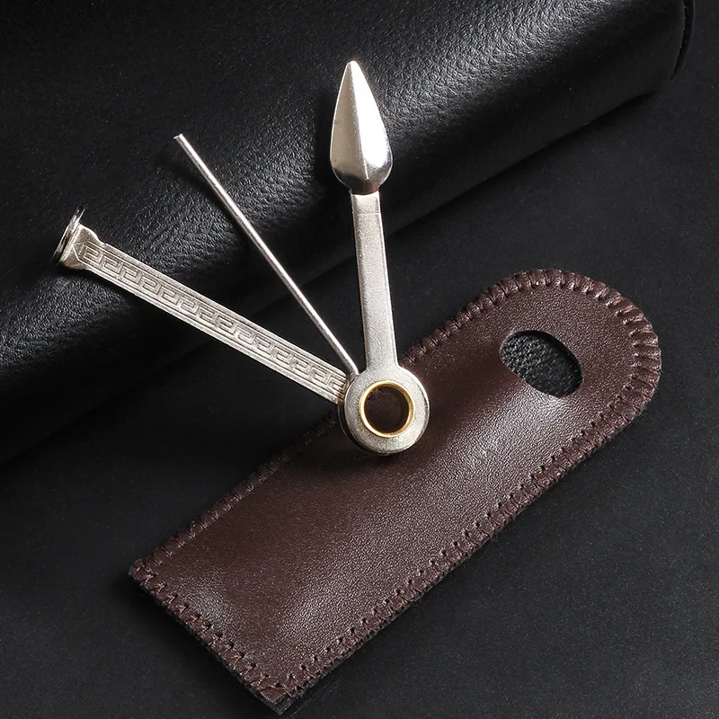 Tobacco Pipe Cleaner Presser Pressing Rod Pass Needle Tobacco Pipe Cleaner Knife Tamper Tool Cleaning Tool With Leather Case Bag