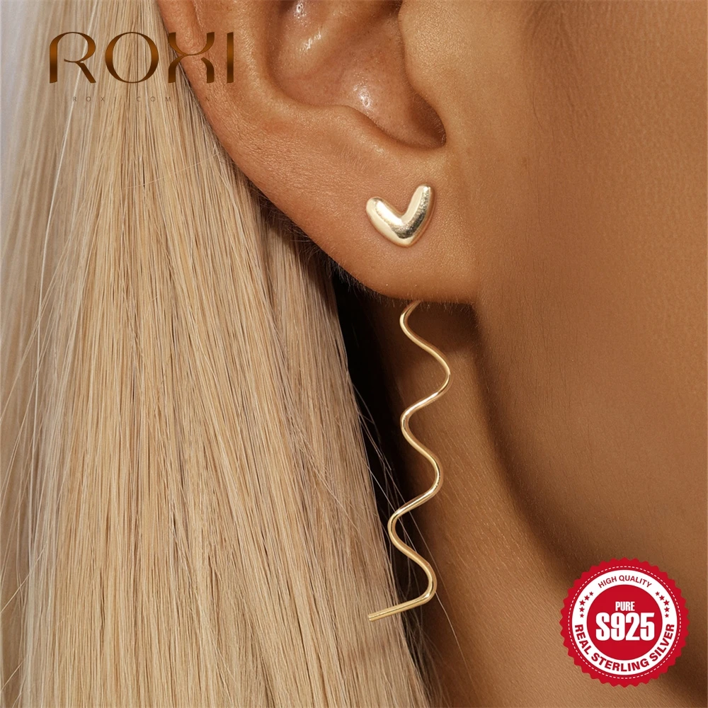 

ROXI 925 Sterling Silver Smooth Heart Wave Twisted Pendant Earrings For Woman Cute Romantic Piercing Earring