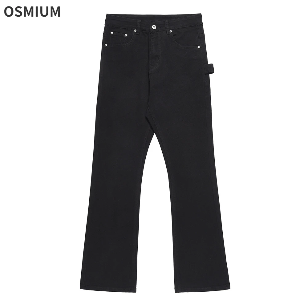 Men Black Denim Jeans Mens Loose Casual Solid Color Basic Flare Pants Boys American Streetwear Wide Leg Trousers Plus Size S-XXL