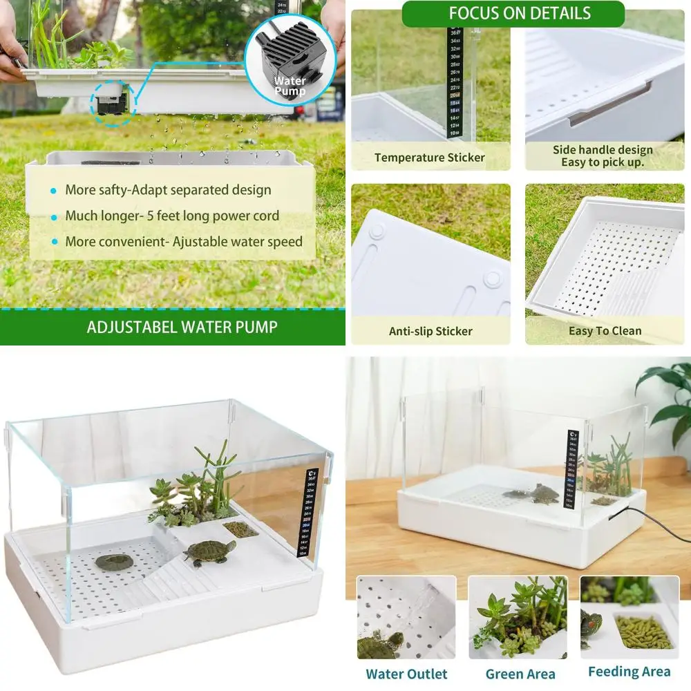 

Прочный акриловый аквариум для черепах с фильтром для рептилий и водных животных, 23x13.5x10 дюймов