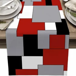 Irregular Abstract Squares Linen Table Runner for Dining Party Decoration Anti-stain Coffee Table Tablecloth Table Cover